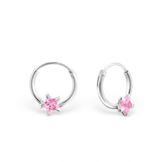 Obrázok pre Detské strieborné náušnice Krúžky - Hviezdičky ružové