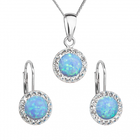 Obrázok pre Sada šperkov so syntetickým opálom a krištáľmi Preciosa náušnice a prívesok svetlo modré okrúhle 39160.1