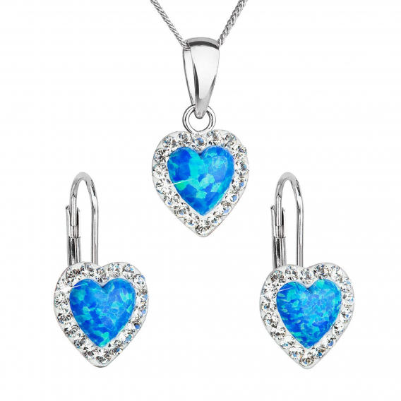 Obrázok pre Sada šperkov so syntetickým opálom a krištálmi Preciosa náušnice a prívesok modré srdce 39161.1