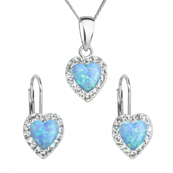 Obrázok pre Sada šperkov so syntetickým opálom a krištálmi Preciosa náušnice a prívesok svetlo modré srdce 39161.1