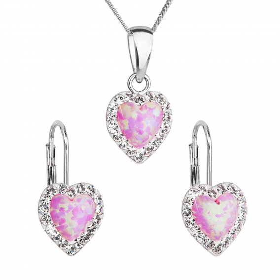Obrázok pre Sada šperkov so syntetickým opálom a krištálmi Preciosa náušnice a prívesok svetlo ružové srdce 39161.1