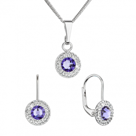 Obrázok pre Sada šperkov s kryštálmi Swarovski náušnice a prívesok fialovej guľaté 39109.3 tanzanite