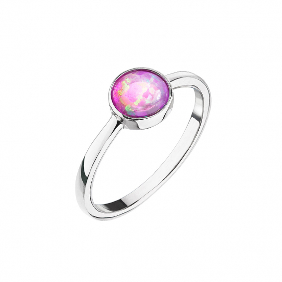 Obrázok pre Strieborný prsteň so syntetickým opál ružový guľatý 15001.3