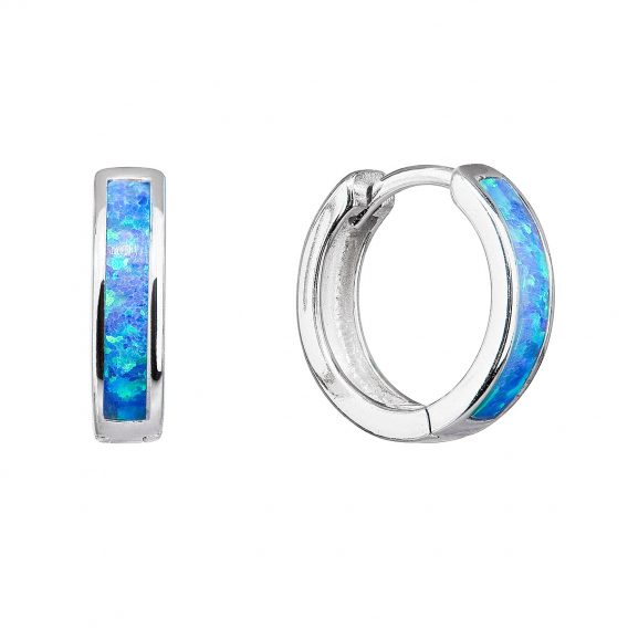 Obrázok pre Strieborné náušnice kruhy so syntetickým opálom modré 11402.3