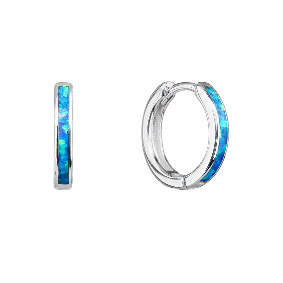 Obrázok pre Strieborné náušnice kruhy so syntetickým opálom modré 11403.3