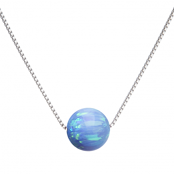 Obrázok pre Strieborný náhrdelník so syntetickým opálom svetlo modrý okrúhly 12044.3 lt.blue