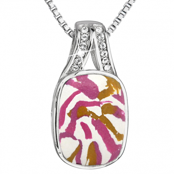 Obrázok pre Strieborný náhrdelník ružovobiely mramor so Swarovski kryštálmi 72064.1