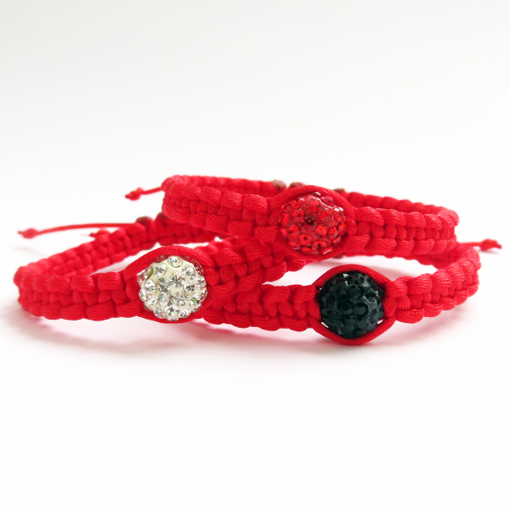 Obrázok pre Náramok pletený červený so Shamballa korálikom - farba na výber