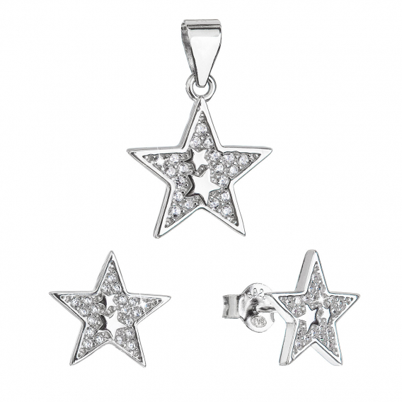 Obrázok pre Sada šperkov so zirkónmi náušnice a prívesok biela hviezda 19030.1