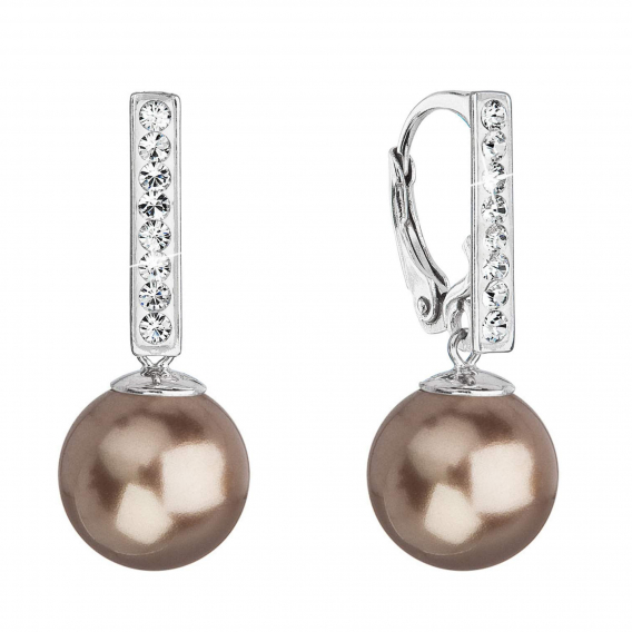Obrázok pre Strieborné visiace náušnice so Swarovski perlou a kryštálmi 71121.3 bronze
