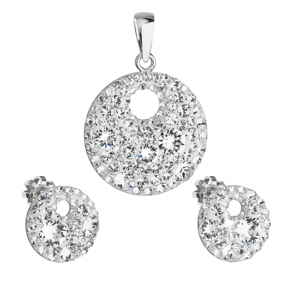 Obrázok pre Sada šperkov s kryštálmi Preciosa náušnice a prívesok bielej okrúhle 39148.1 crystal