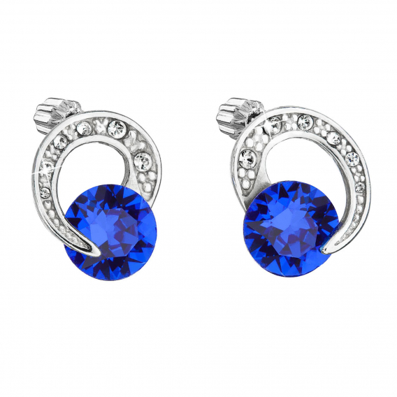 Obrázok pre Strieborné náušnice kôstky s kryštálmi Swarovski modré okrúhle 31239.3 majestic blue