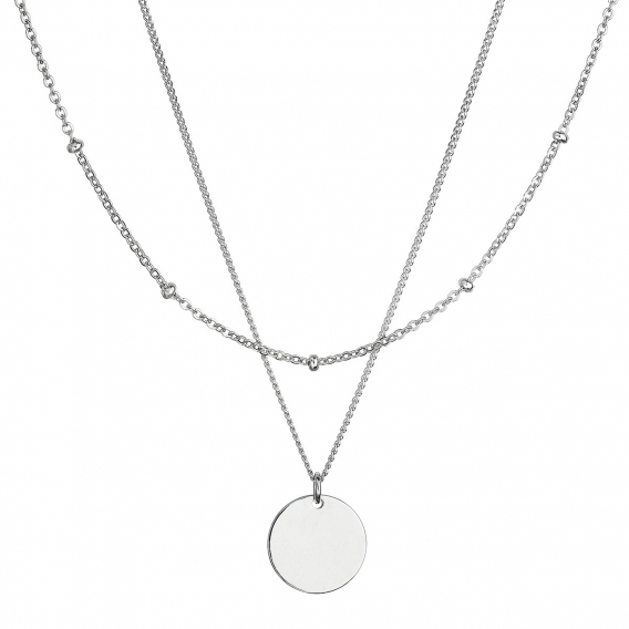 Obrázok pre Strieborný náhrdelník dvojradový s placičkou a retiazkou s guličkami 62002