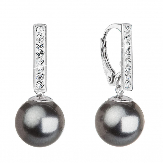 Obrázok pre Strieborné visiace náušnice so Swarovski perlou a kryštálmi 71121.3 dark grey