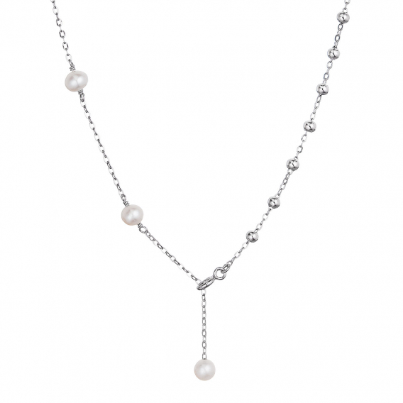 Obrázok pre Strieborný náhrdelník s tromi riečnymi perlami na retiazke a striebornými guličkami 22042.1