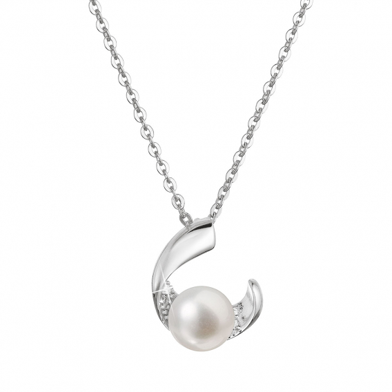 Obrázok pre Strieborný náhrdelník s pravou riečnou perlou v polkruhu so zirkónmi 22041.1