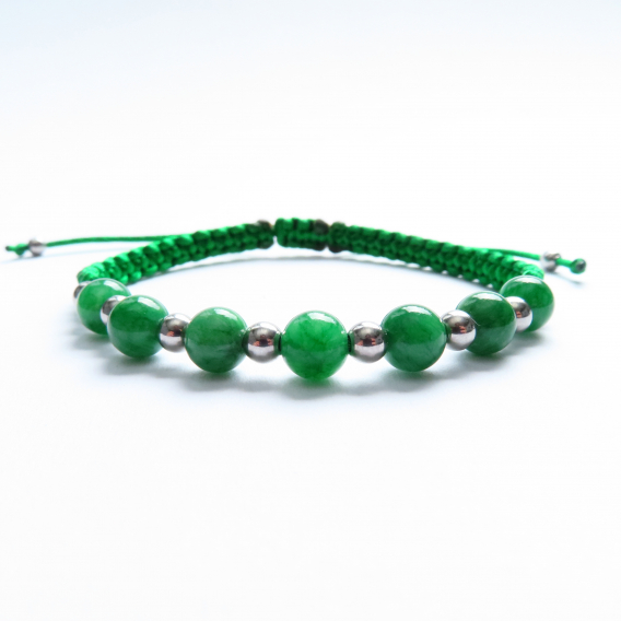 Obrázok pre Náramok pletený zelený Jadeit s oceľovými korálikmi