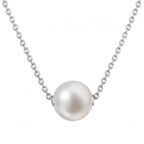 Obrázok pre Strieborný náhrdelník s pevnou bielou riečnou perlou na retiazke 22047.1
