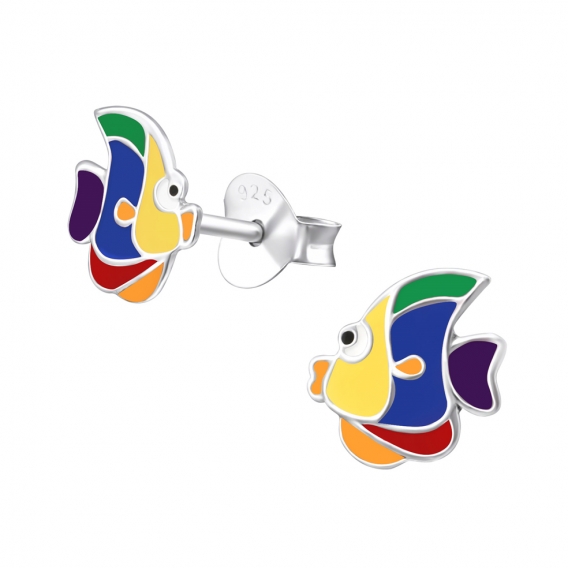 Obrázok pre Detské strieborné náušnice napichovacie Rybky farebné