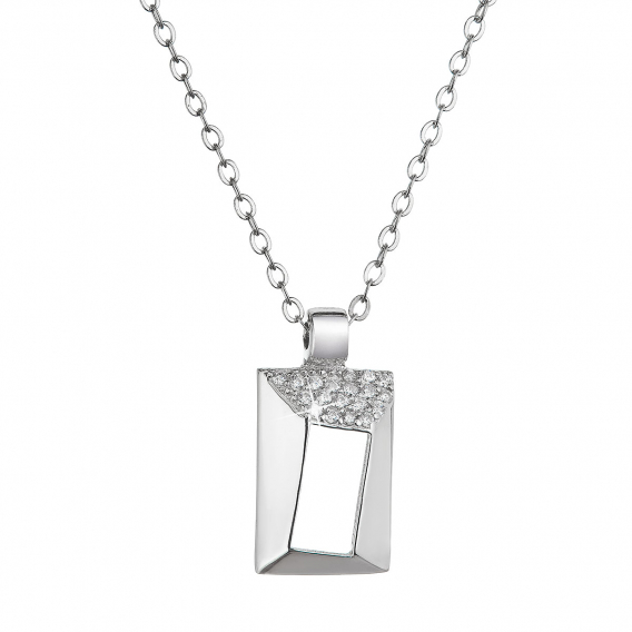 Obrázok pre Strieborný náhrdelník obdĺžnik so zirkónikmi biely 12055.1 crystal