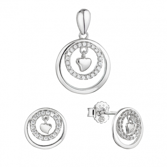 Obrázok pre Strieborná sada šperkov krúžky so zirkónmi a malé srdiečko uprostred 19034.1