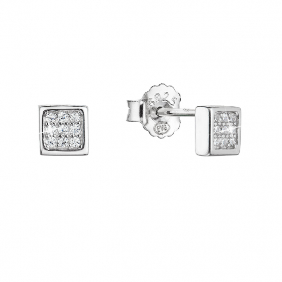 Obrázok pre Strieborné náušnice kôstky kosoštvorec biele zirkóny 11412.1