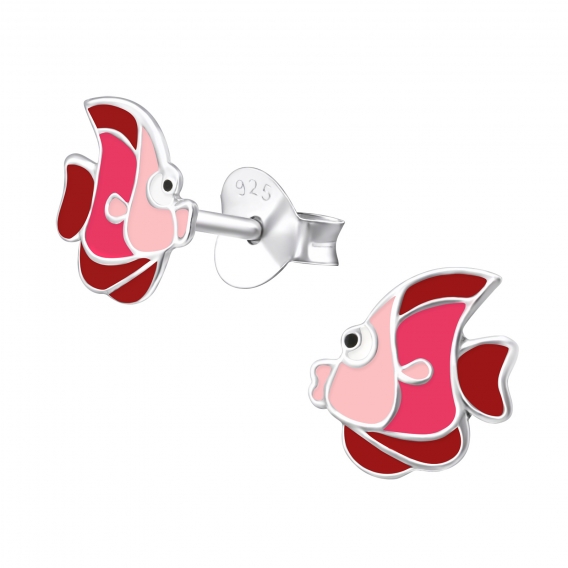 Obrázok pre Detské strieborné náušnice napichovacie Ryby ružovo-červené