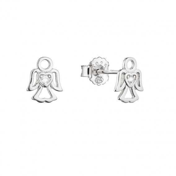 Obrázok pre Strieborné náušnice malý anjel so zirkónom tvaru srdiečka 11457.1