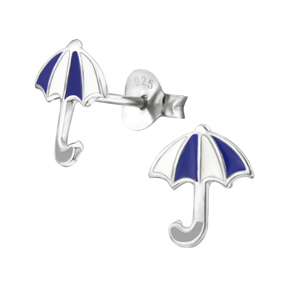 Obrázok pre Detské strieborné náušnice napichovacie Dáždniky modrobiele