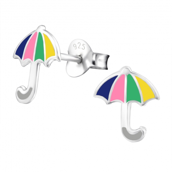 Obrázok pre Detské strieborné náušnice napichovacie Dáždniky farebné