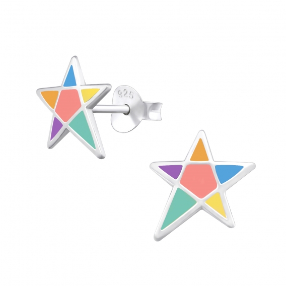 Obrázok pre Detské strieborné náušnice napichovacie Hviezdy farebné