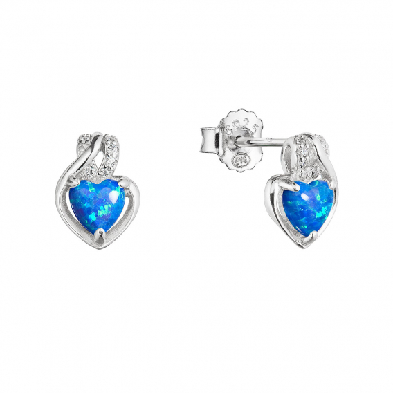 Obrázok pre Strieborné náušnice srdca z modrého syntetického opálu a zirkónmi 11469.3 white
