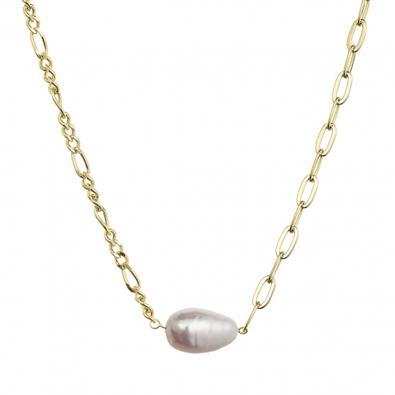 Obrázok pre Pozlátený strieborný náhrdelník s riečnou oválnou perlou 22049.1