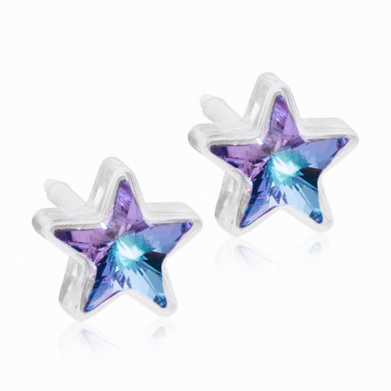 Obrázok pre Nealergénne náušnice z lekárskeho plastu Hviezdičky 6 mm fialové AB