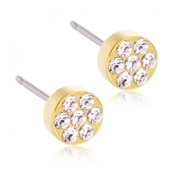 Obrázok pre Náušnice z lekárskeho titánu okrúhle pozlátené krištály 5 mm číre