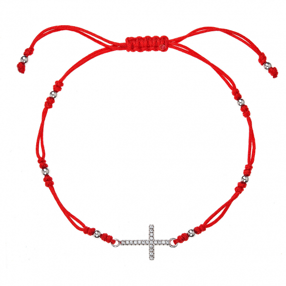 Obrázok pre Kabbalah červený náramok strieborný krížik so zirkónmi 13022.3