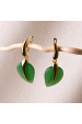 Obrázok pre Pozlátené náušnice lístky so zeleným achátom 11744.3