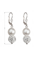 Obrázok pre Strieborné náušnice visiace so syntetickými perlami a kryštálmi Swarovski biele okrúhle 31155.1