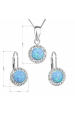 Obrázok pre Súprava šperkov so syntetickým opálom a kryštálmi Preciosa náušnice a prívesok svetlo modrej okrúhle 39160.1