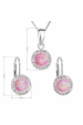 Obrázok pre Súprava šperkov so syntetickým opálom a kryštálmi Preciosa náušnice a prívesok svetlo ružové okrúhle 39160.1