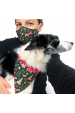 Obrázok pre SADA Bavlnená šatka pre psíka + rúško - Vianoce zelené / červené vločky