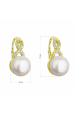 Obrázok pre Pozlátené náušnice visiace s bielou riečnou perlou a zirkónmi 21048.1 Au plating